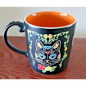 Eli+Ana Halloween DAY OF THE DEAD Charlie Cat Coffee Mug ~ NEW